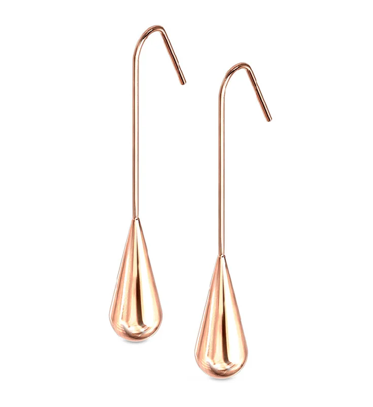 Hoop earrings with braided patterns for a detailed and textured finish-Rose Gold PVD Drop Hanging Earrings