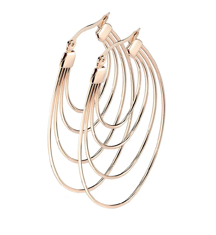 Hoop earrings with leather accents for a sleek and bold combination-Rose Gold PVD Multi Hoop Earrings