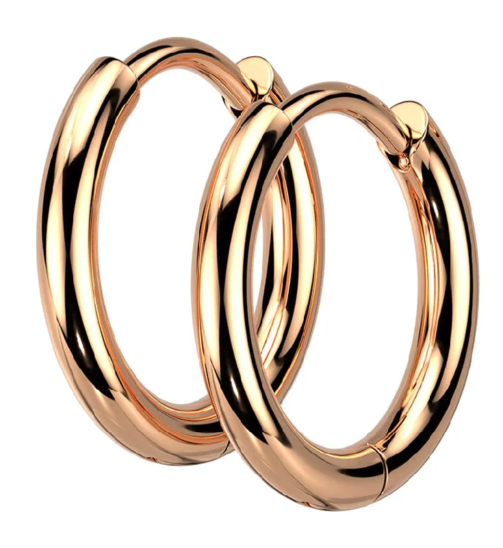 Best hoop earrings with vintage-style detailing for a nostalgic and timeless look-Rose Gold PVD Vast Stainless Steel Hinged Hoop Earrings