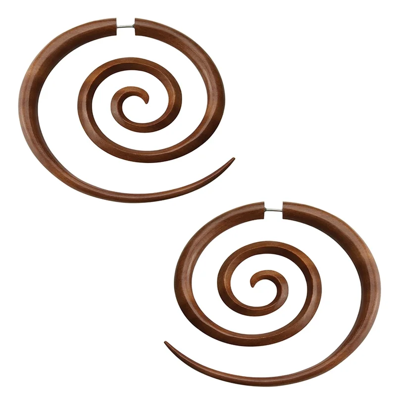 Best hoop earrings with Swarovski crystals for added sparkle and luxury-Saba Wood Fake Gauge Large Spirals Tribal Earrings