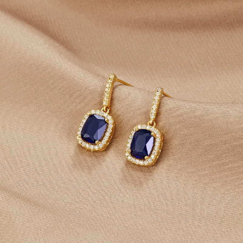 Best hoop earrings with geometric shapes for a modern and artistic appeal-Sapphire Gold Crystal Earrings