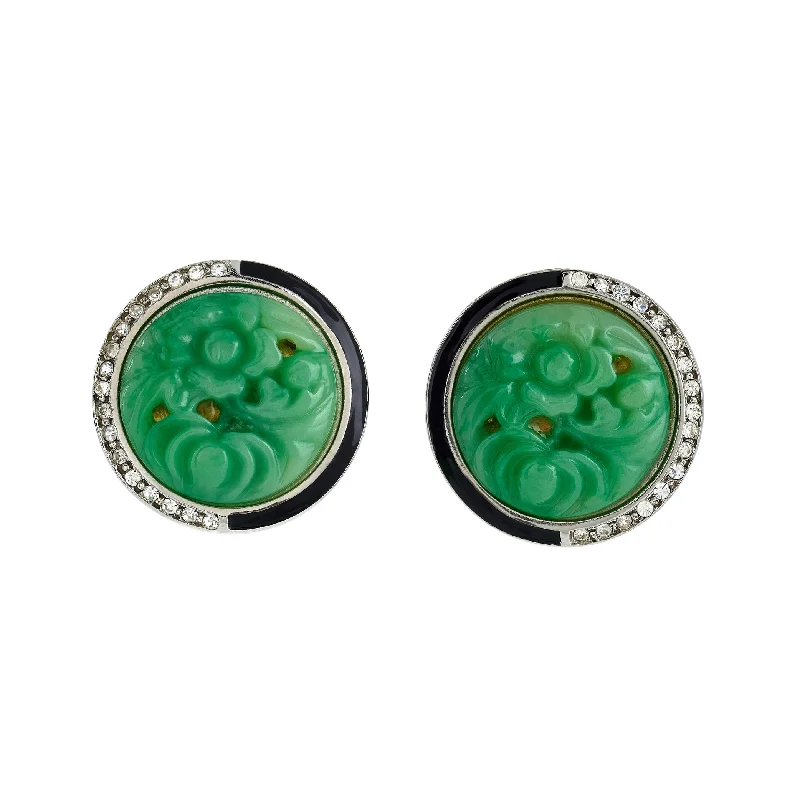 Hoop earrings with open designs for a modern, lighthearted vibe-Silver Crystal & Black Enamel Jade Earrings