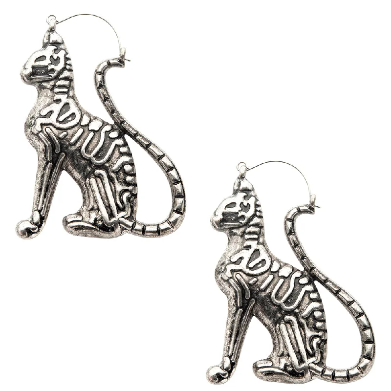 Hoop earrings with removable pendants for a versatile and customizable accessory-Skeleton Cat Stainless Steel Plug Hoops