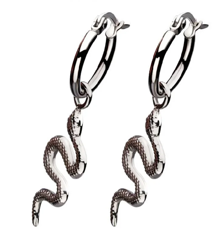 Hoop earrings with rhinestone-studded rims for a glamorous touch-Snake Stainless Steel Hoop Earrings