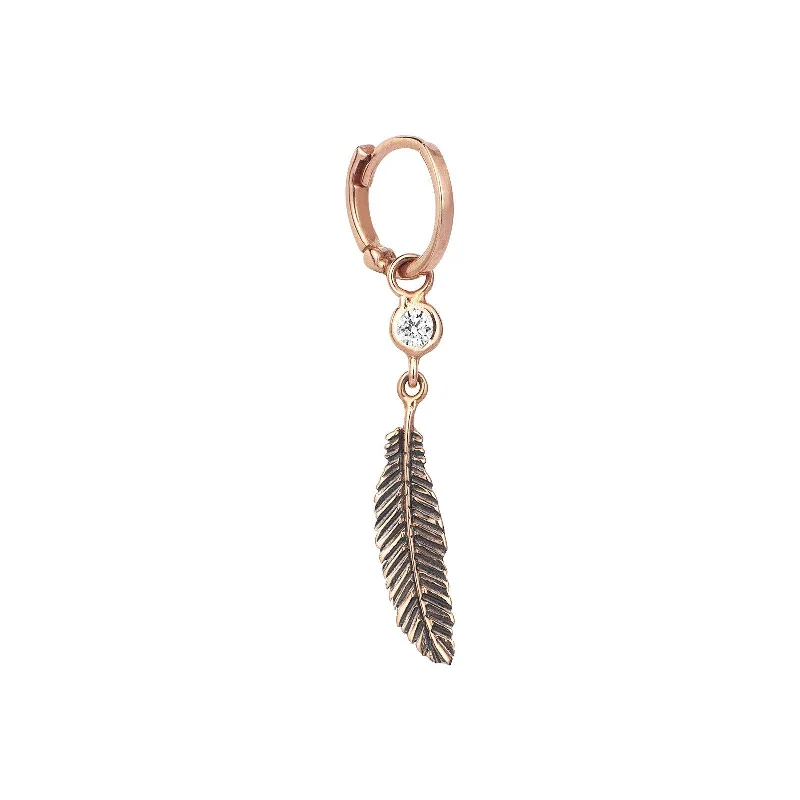 Hoop earrings with pearl accents for a chic and classic style-Feather Solitaire Dangling Hoop Earring