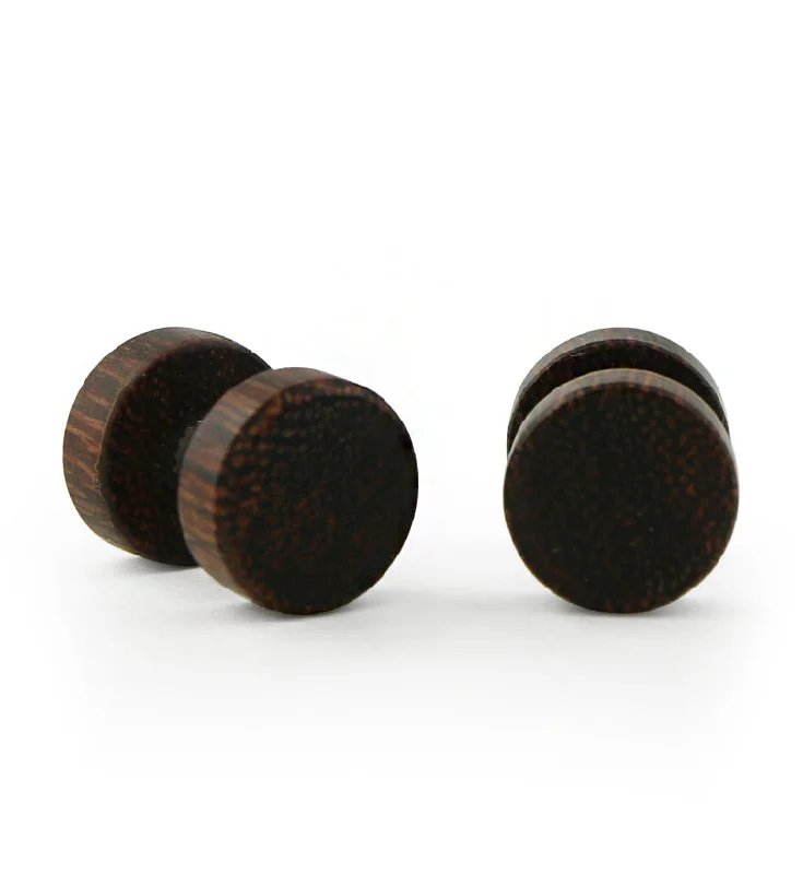 Hoop earrings with braided patterns for a detailed and textured finish-Sono Wood Fake Gauge Plugs