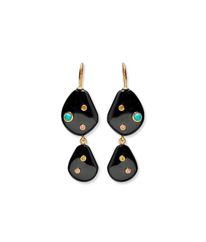 Best hoop earrings with tribal designs for a cultural and exotic aesthetic-Stacked Stone Earrings in Black Agate