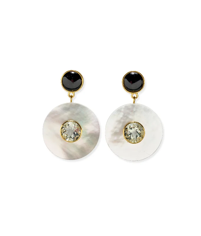 Hoop earrings with luxe velvet finishes for a rich and luxurious touch-Taj Disc Earrings in Mother-of-Pearl