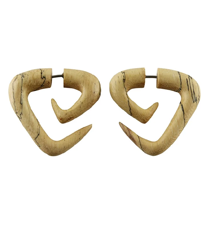 Hoop earrings with hammered textures for a boho-chic and rustic vibe-Tamarind Wood Fake Gauge Tri Point Spirals Tribal Earrings