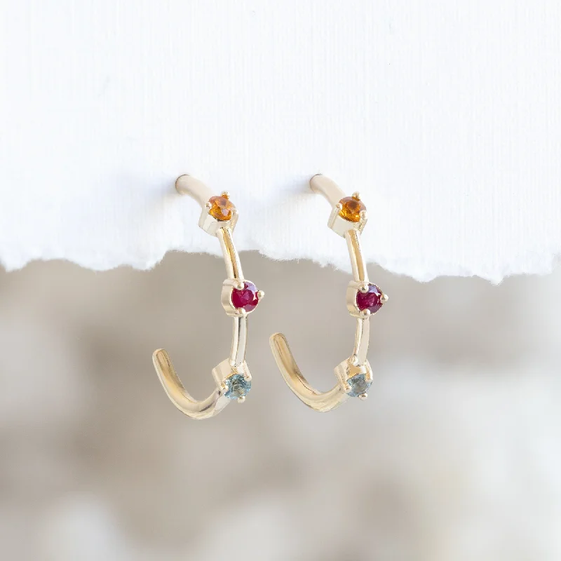 Hoop earrings with multi-tone finishes for a colorful and layered effect-The Custom Multi-Birthstone Hoops | 3 Stones