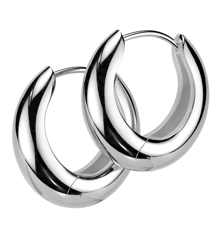 Hoop earrings with polished metal for a shiny and high-quality finish-Thick Hoop Stainless Steel Hinged Earrings