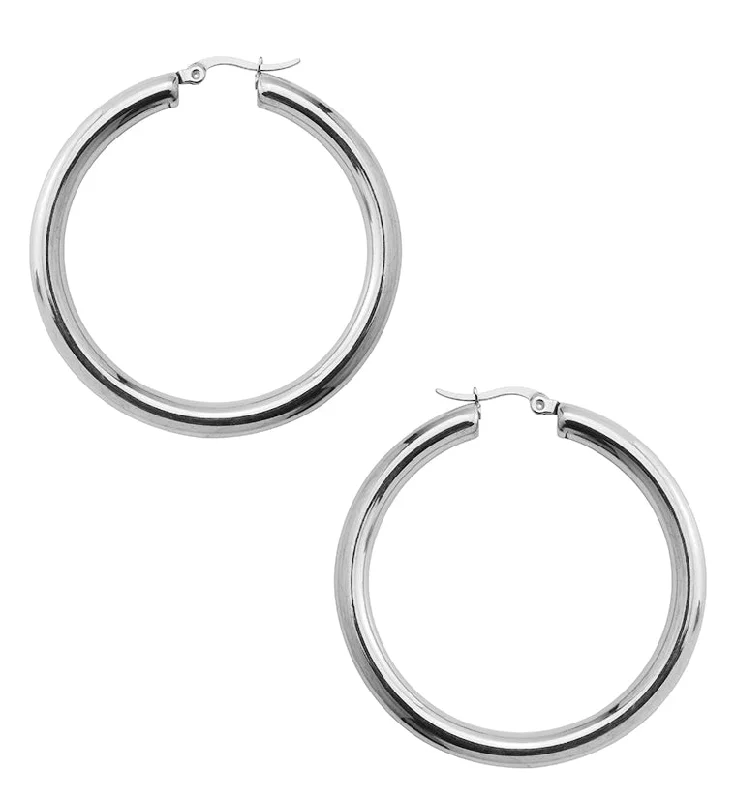 Best hoop earrings with butterfly motifs for a playful and whimsical appearance-Thick Stainless Steel Hoop Earrings