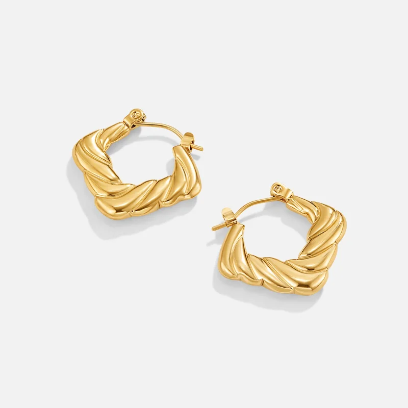 Best hoop earrings with textured silver for a rustic and organic finish-Twisted Gold Square Hoop Earrings