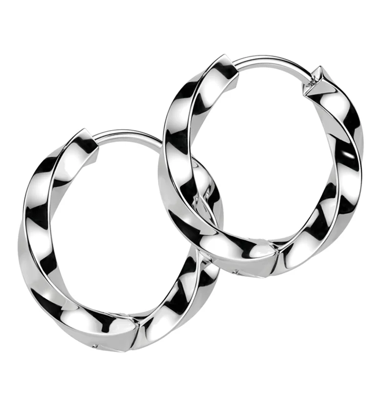 Hoop earrings with intricate designs for a unique and artistic appearance-Twisted Hoop Stainless Steel Hinged Earrings