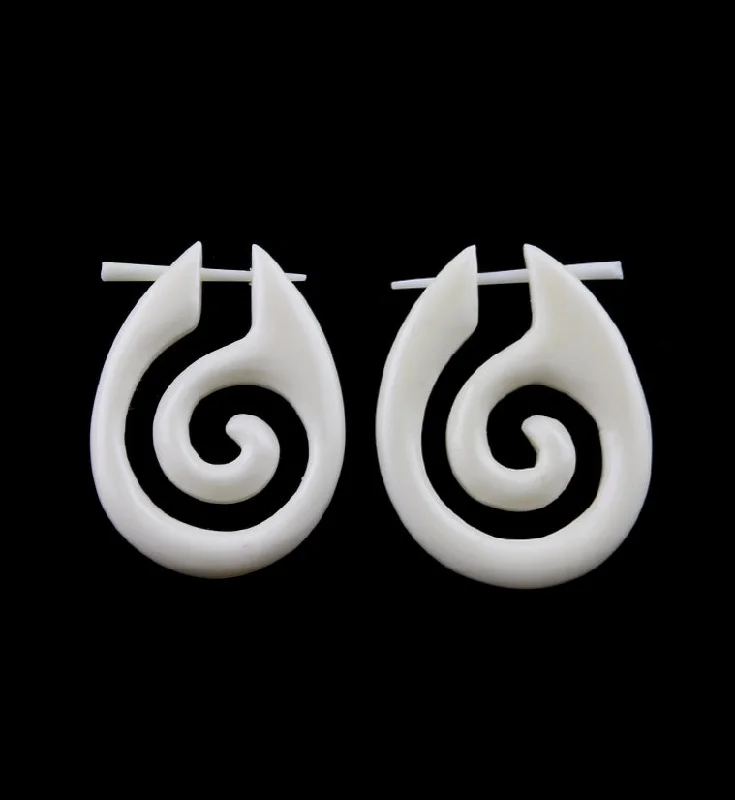 Hoop earrings with floral motifs for a feminine and nature-inspired look-White Bone Rain Spiral Earrings