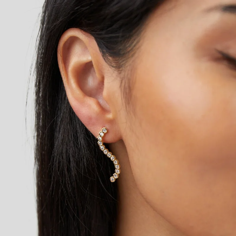 Hoop earrings with twisted leather for a chic and modern boho look-White Crystal Wave Earrings