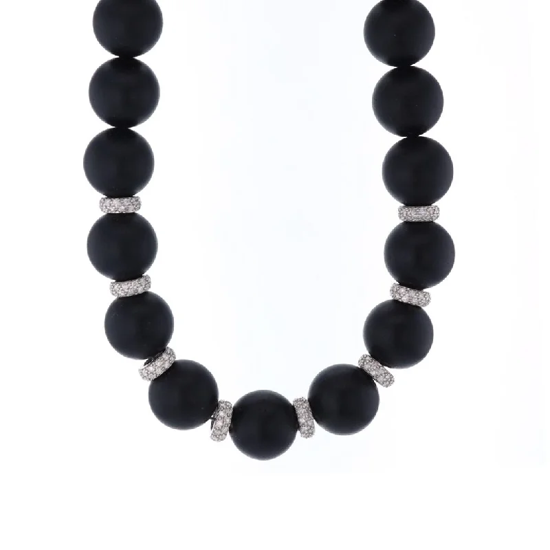 Best necklaces and pendants with emerald gemstones for a rich, sophisticated design-16" 1.44 ctw Diamond Onyx Bead Necklace | 10265670