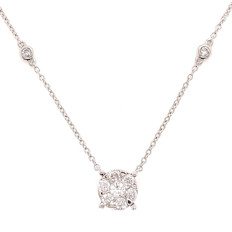 Best necklaces and pendants for everyday wear with minimalist designs-14K White Gold Diamond Cluster Station Necklace