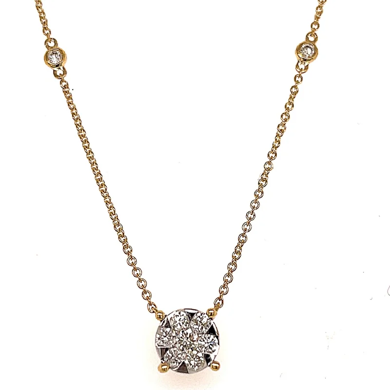 Trendy necklaces and pendants with geometric shapes for a modern aesthetic-14K Yellow Gold Diamond Cluster Station Necklace