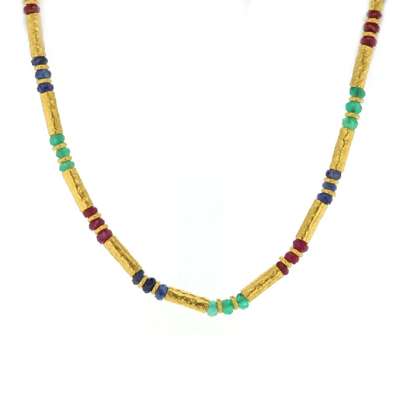 Best necklaces and pendants with personalized coordinates for a special keepsake-17" 24K Ruby, Sapphire & Emerald Necklace