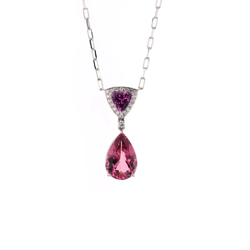 Beautiful necklaces and pendants with diamond halo settings for extra brilliance-Garnet, Tourmaline & Diamond Pendant Necklace