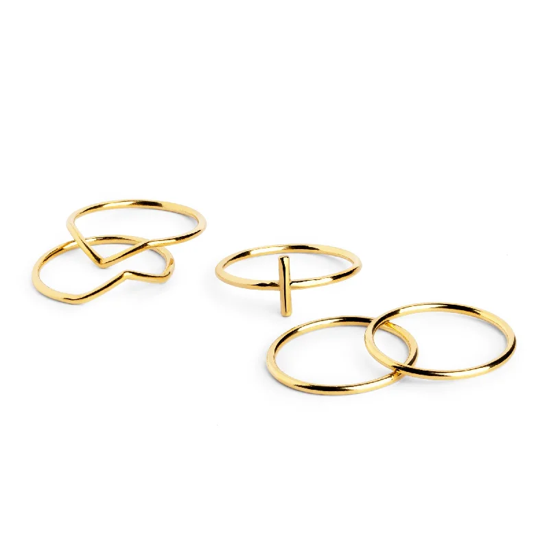 Women’s rings with engraved floral band patterns -5 Pack Nefertiti Gold Rings