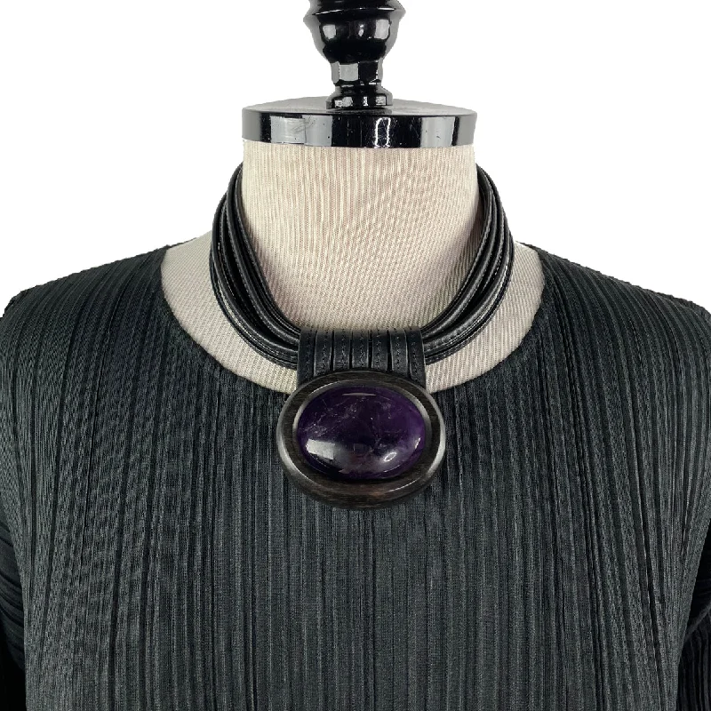 Necklaces and pendants with feather designs for a boho-chic, carefree vibe-AMETHYST / LEATHER CHOKER