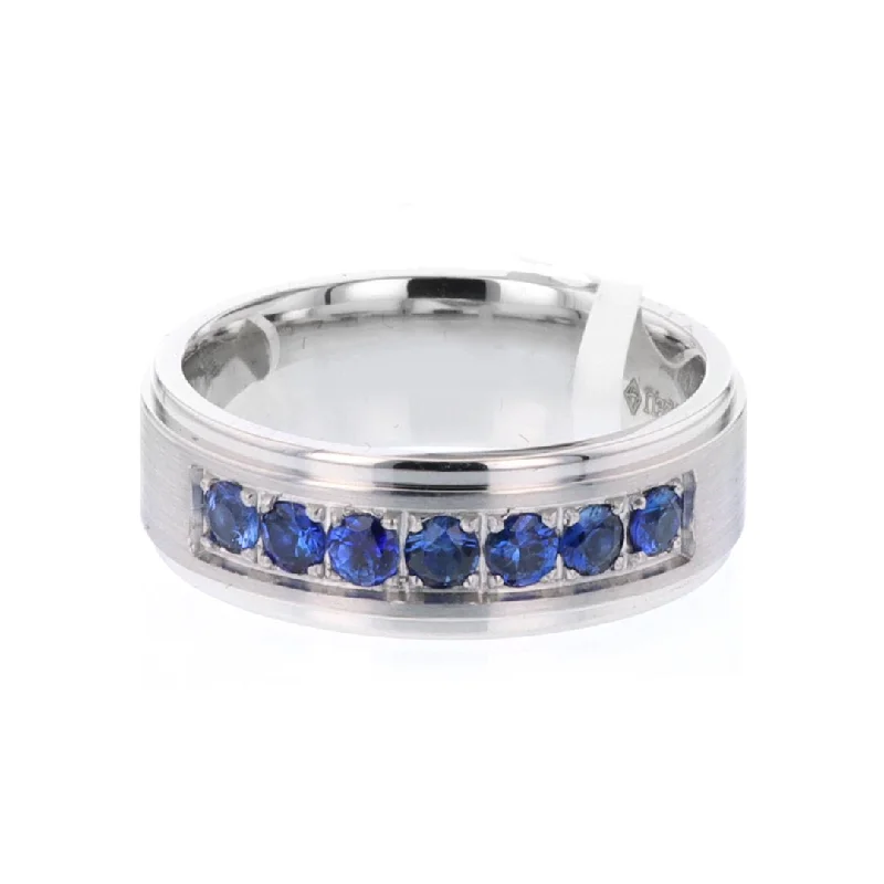 Necklaces and pendants with matching rings for a coordinated set of jewelry-7.5MM Blue Sapphire Band