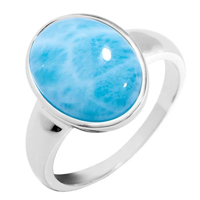 Women’s rings with hematite for metallic shine -Alamea Larimar Oval Ring in Sterling Silver (size 7)