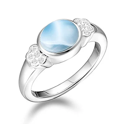 Women’s rings with spiral gold band twists -Alamea Larimar Oval Ring in Sterling Silver with Cubic Zirconia (size 7)