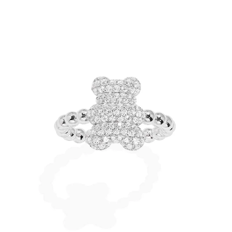 Women’s delicate rings with tiny sapphire accents -Baby Snow Yummy Bear Ring with Beads