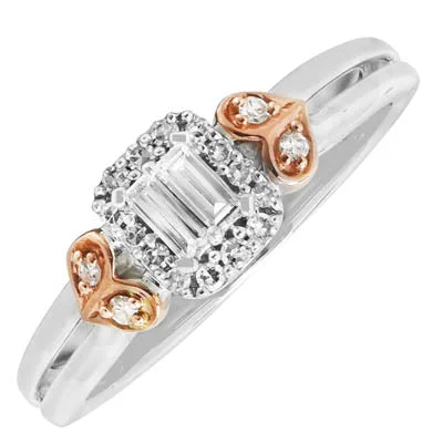 Women’s rings with faceted garnet for richness -Baguette Diamond Engagement Ring in 10kt White and Rose  Gold (1/5ct tw)