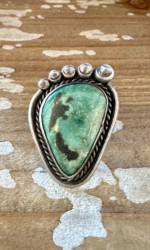 Women’s rings with pearl clusters for elegance -BEST FOOT FORWARD Vintage Handmade Large Ring Sterling Silver & Turquoise • Size 6 1/2