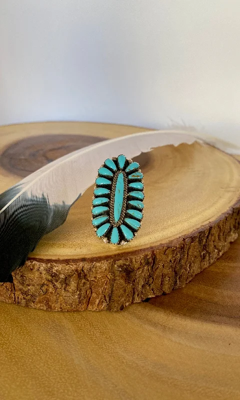 Women’s rings with shield-cut topaz stones -BIG BLUE Navajo Silver & Blue Howlite Needle Point Ring by Dean Brown