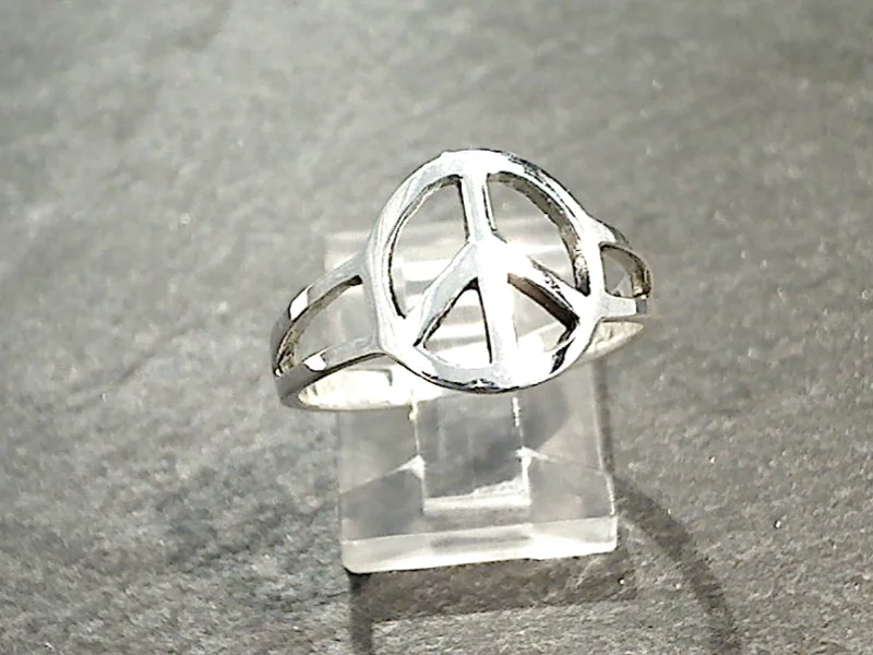 Women’s rings with herkimer diamonds for clarity -Size 7.75 Sterling Silver Peace Sign Ring