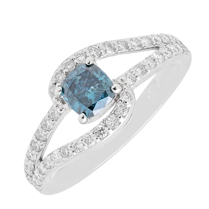 Women’s rings with hematite for metallic shine -Cushion Blue and White Diamond Fashion Ring in 14kt White Gold (3/4ct tw)