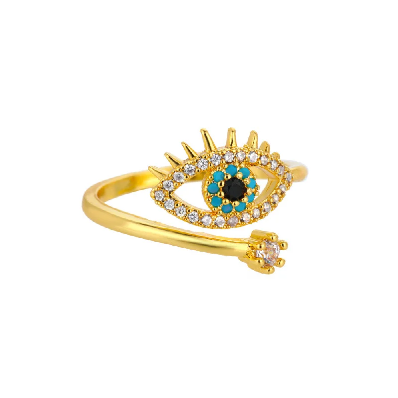 Women’s rings with aquamarine gems for calm -Blue Evil Eye Ring