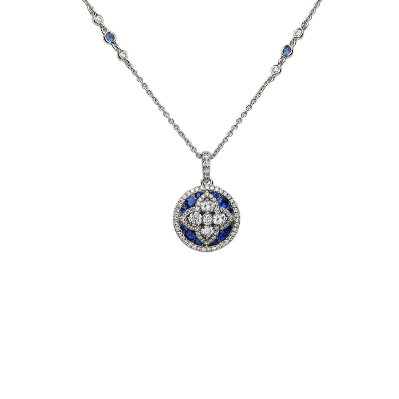 Best necklaces and pendants with heart-shaped designs for a romantic look-16" Blue Sapphire & Diamond Pendant Necklace | M10270038