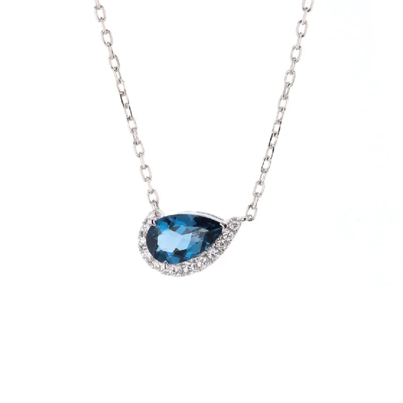 Necklaces and pendants with lock and key designs for a symbolic gesture-Blue Topaz & Diamond Pendant Necklace