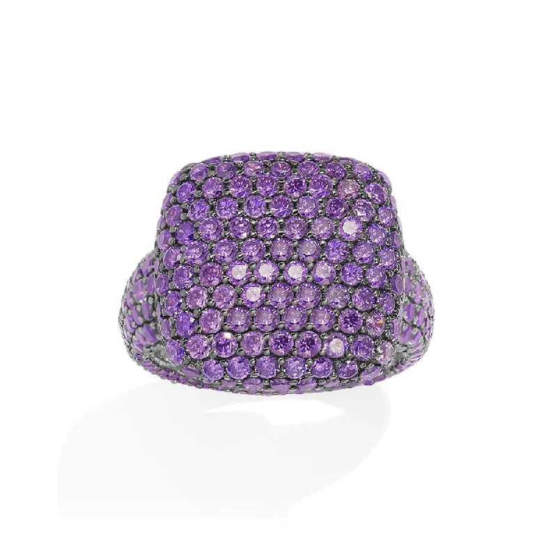 Women’s rings with spiral gold band twists -Bold Purple Square Ring