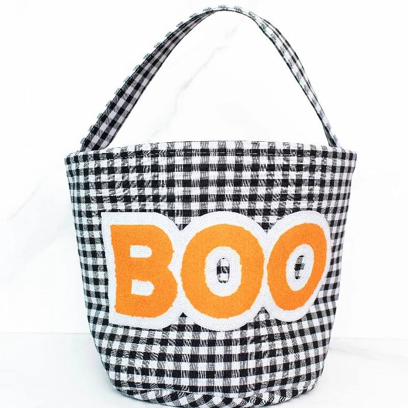 Personalized necklaces and pendants with coordinates for a meaningful location-based gift-Boo Black Checkered Treat Bag