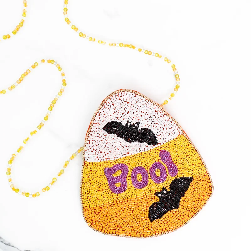 Necklaces and pendants with feather designs for a boho-chic, carefree vibe-Candy Corn Beaded Purse