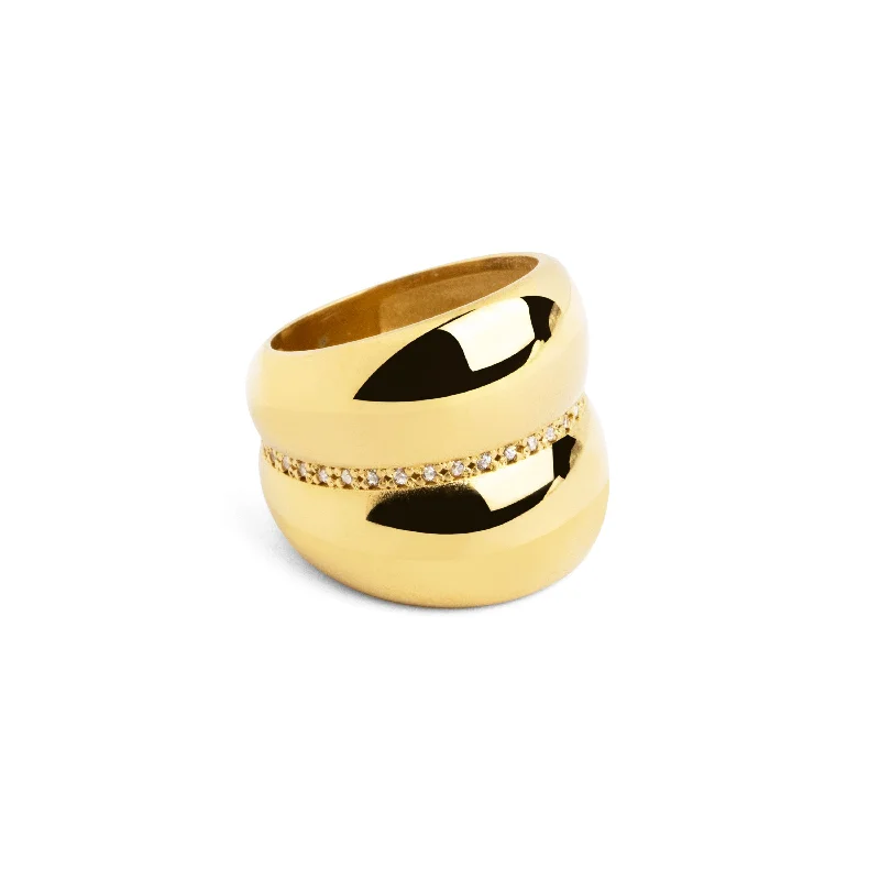 Women’s rings with etched wave band designs -Curve Spark Gold Ring