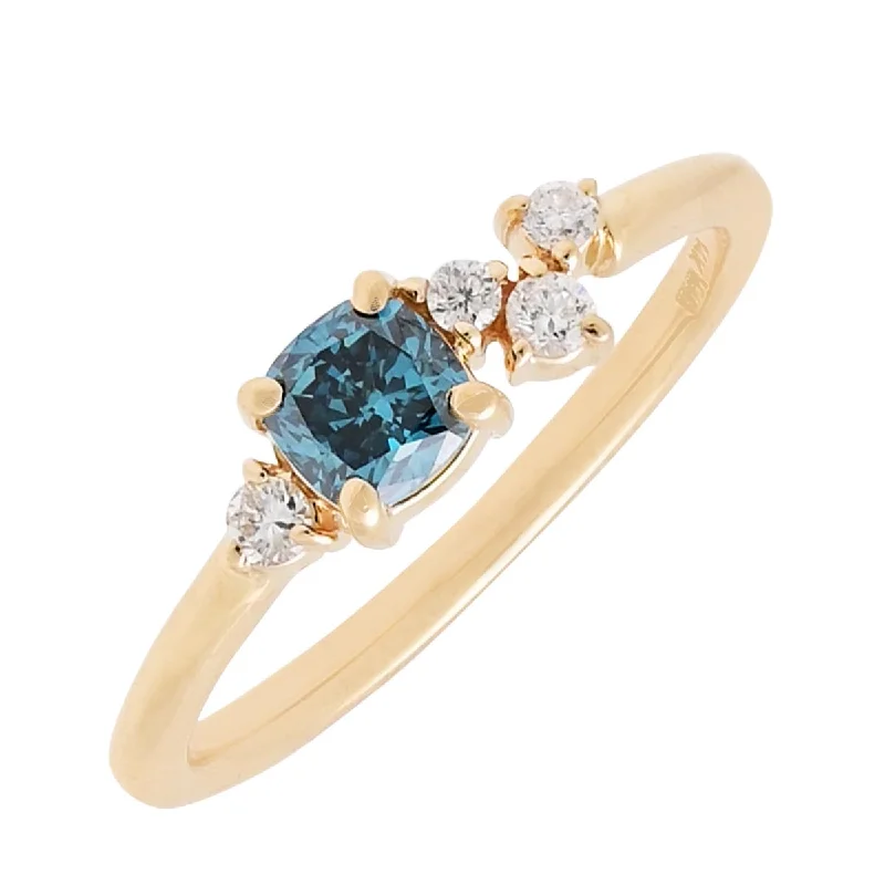 Women’s rings with aventurine for green luck -Cushion Cut Blue and White Diamond Ring in 14kt Yellow Gold (1/2ct tw)