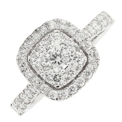 Women’s rings with brushed gold for subtlety -Cushion Diamond Halo Ring in 10kt White Gold (1ct tw)