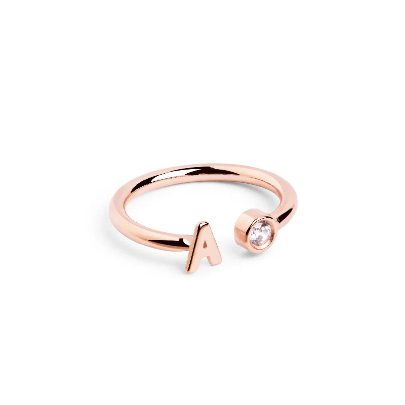 Women’s rings with yin-yang onyx designs -Custom Letter Diamond Rose Gold Ring