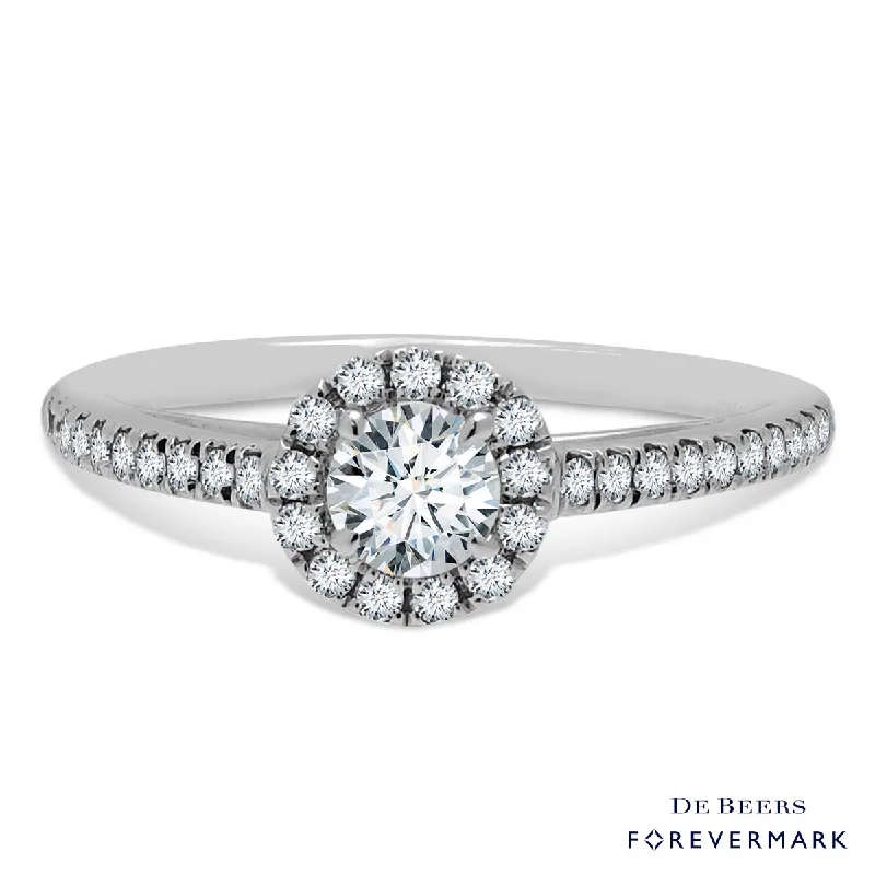 Women’s delicate rings with tiny sapphire accents -Forevermark Diamond Halo Engagement Ring in 18kt White Gold (1/2ct tw)