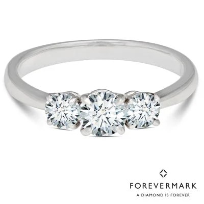 Women’s rings with polished peacock ore glow -Forevermark Diamond Three Stone Engagement Ring in 18kt White Gold (7/8ct tw)