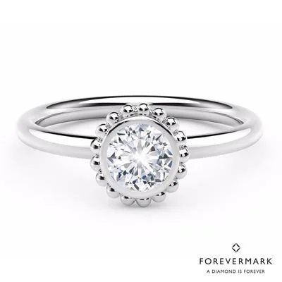 Women’s silver rings featuring bold turquoise gems -Forevermark Tribute Collection Beaded Bezel Ring in 18kt White Gold (1/7ct tw)