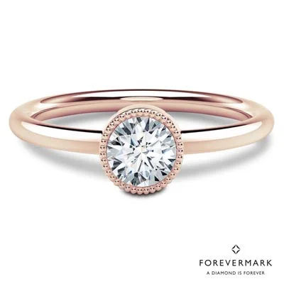 Women’s rings with clustered rose quartz stones -Forevermark Tribute Collection Milgrain Bezel Ring in 18kt Rose Gold (1/2ct tw)